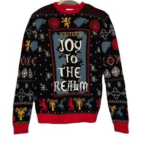 Game Of Thrones Ugly Christmas Sweater Black Westeros Joy To The Realm Sz Medium